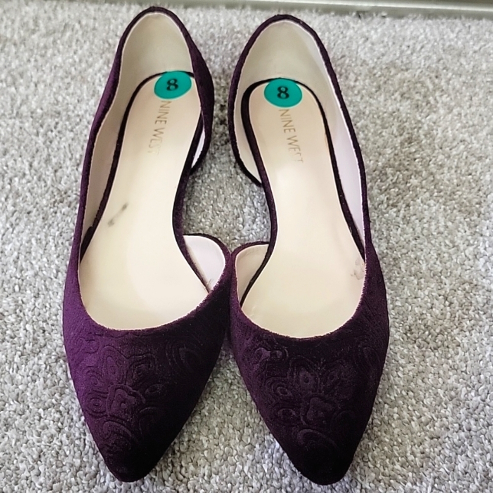 Nine West Women’s Observe Paisley Flats Pointed Toe Purple Velvet Size 8M